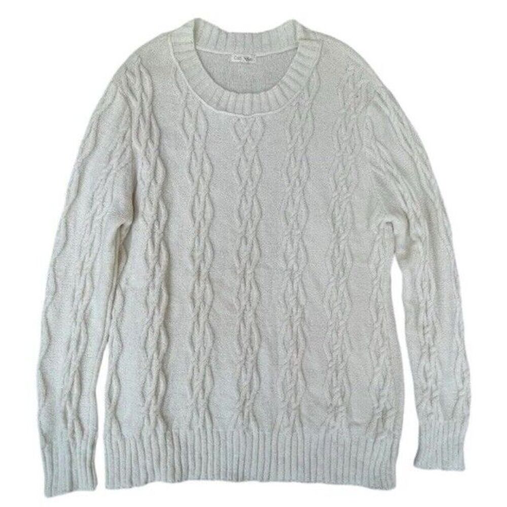 Cotton Bleu Sweater Womens‎ Size Large White Cable Knit Coquette Light Academia